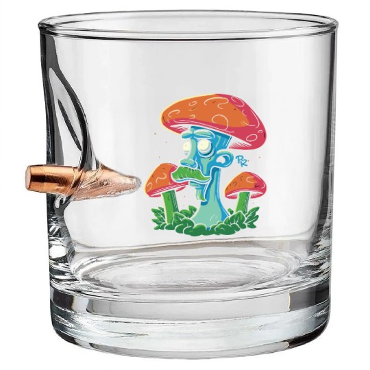 Mushroom Moustache Man – Trippy Fungi Art Bullet Whiskey Glasses