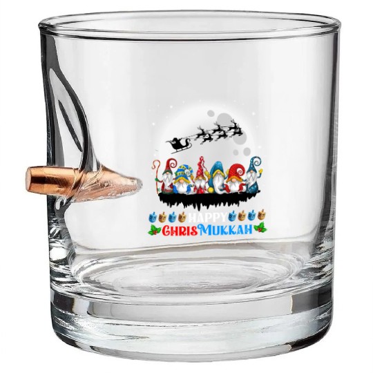 Happy Chrismukkah Gnomes Christmas Hanukkah Bullet Whiskey Glasses