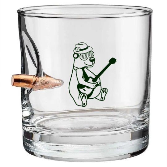 Cool Sitting Grizzly Brown Bear Playing Guitar Fun Bullet Whiskey Glasses
