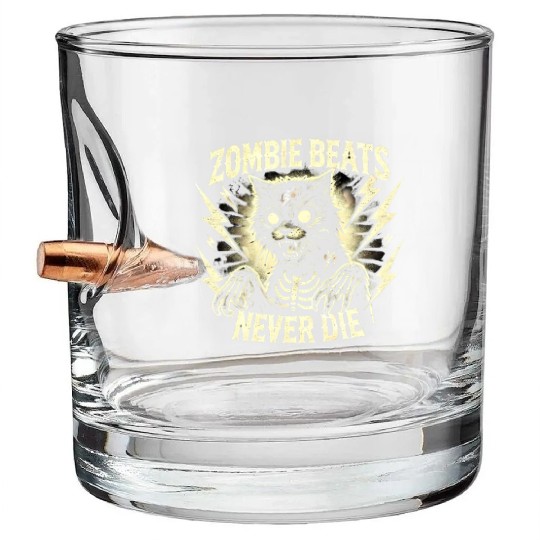 Zombie Cat Halloween Skeleton Skull Horror Fun Art Bullet Whiskey Glasses
