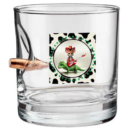 Mouse on Lizard Playing Guitar Bullet Whiskey Glasses