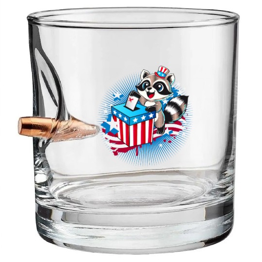 A raccoon casts his vote in the US election Bullet Whiskey Glasses