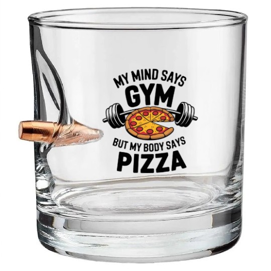 My mind Says gym but my body says pizza Bullet Whiskey Glasses