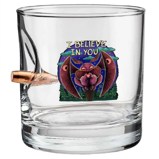The Mothman Cryptid believe in you cute creature Bullet Whiskey Glasses