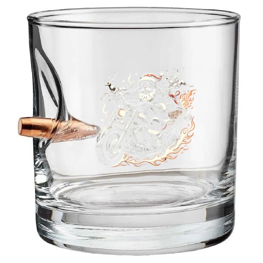 Biker Santa Reindeer Ride Christmas Adventure Bullet Whiskey Glasses
