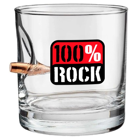 100 % Percent Rock Heavy Metal Music Text Logo Bullet Whiskey Glasses