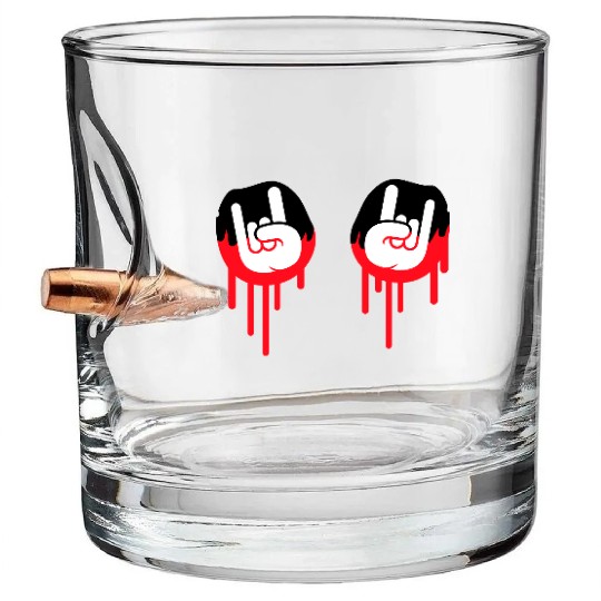 Heavy metal graffiti drop horn finger hand gesture Bullet Whiskey Glasses