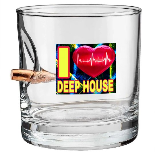 I LOVE DEEP HOUSE YELLOW FONTS Bullet Whiskey Glasses
