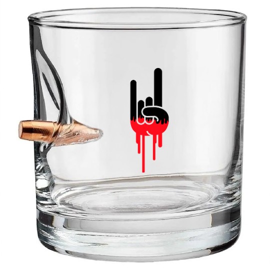 Heavy Metal Graffiti Drop Spray Horns Hand Gesture Bullet Whiskey Glasses