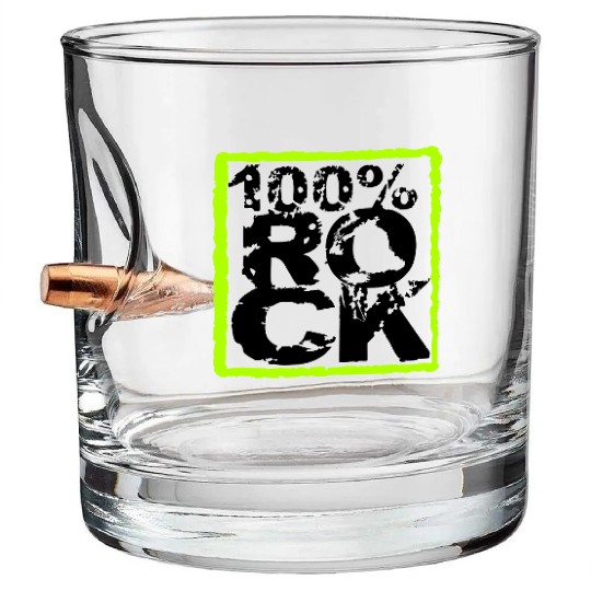 100 % Percent Rock Heavy Metal Music Text Logo Bullet Whiskey Glasses