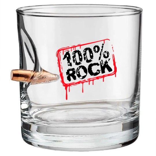 100 % Percent Rock Heavy Metal Music Text Logo Bullet Whiskey Glasses