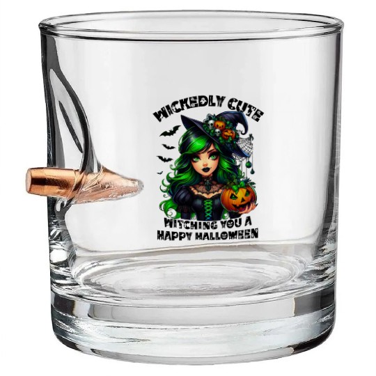 Halloween Wicked Cute Green Witch Bullet Whiskey Glasses
