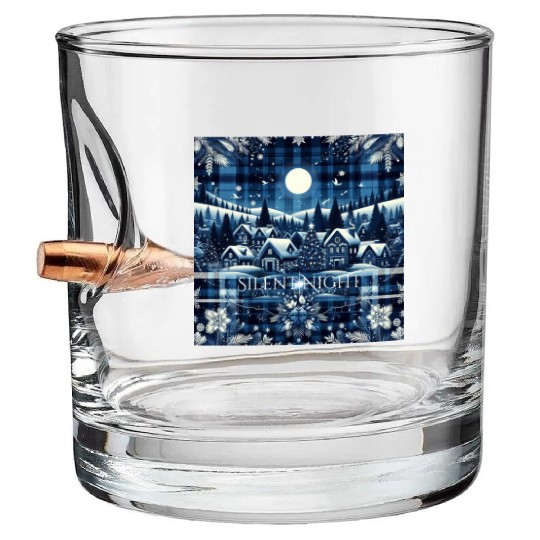 flannel silent night blue and white christmas Bullet Whiskey Glasses