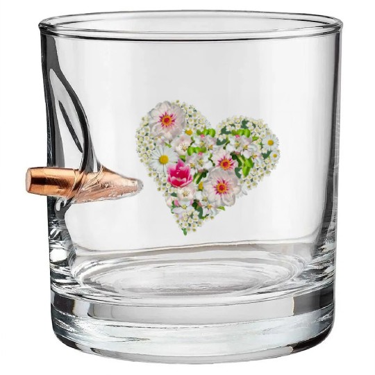 heart of flowers blossoms daisy tulip pink peony Bullet Whiskey Glasses