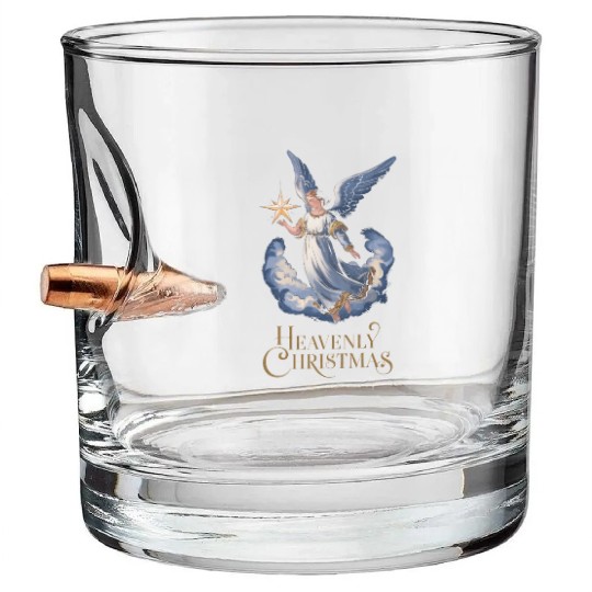 Heavenly Christmas Angel with Star Holiday Art Bullet Whiskey Glasses