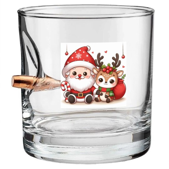 Festive Santa and Reindeer Illustration Bullet Whiskey Glasses