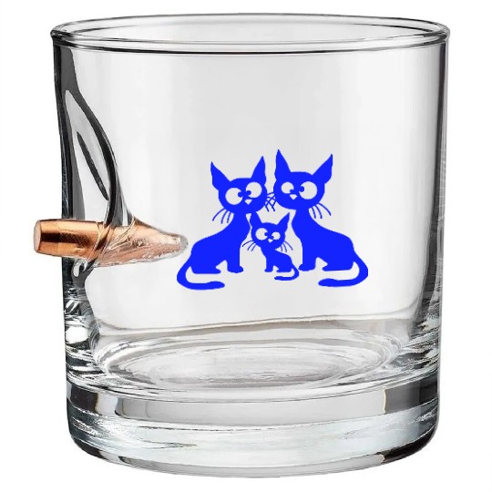 Crazy cat mom dad kitten child kitten family team Bullet Whiskey Glasses