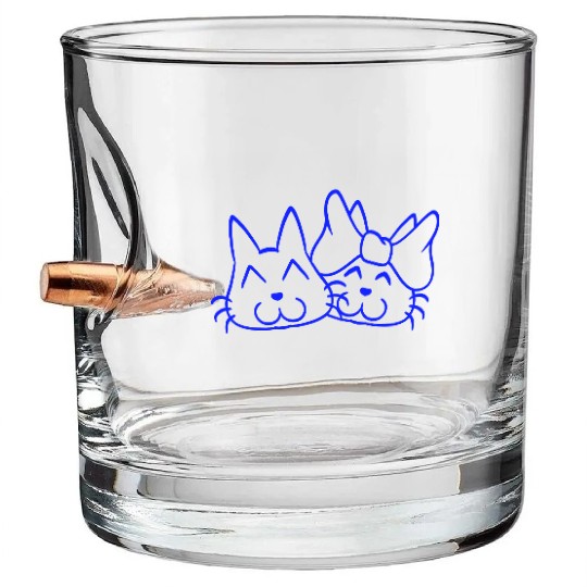 2 cat couple woman man two Valentine's Day cats Bullet Whiskey Glasses