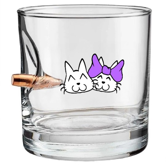 2 cat couple woman man two Valentine's Day cats Bullet Whiskey Glasses