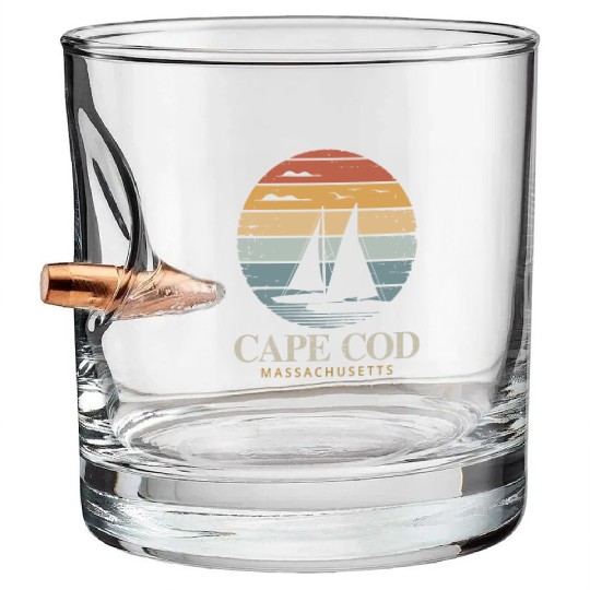 Cape Cod Vintage SunsetMassachusetts Sailing Bullet Whiskey Glasses