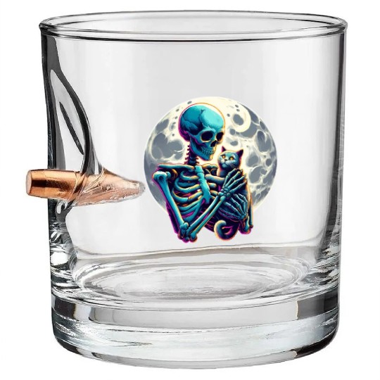 Skeleton Cute Cat Skull Kitty Halloween Bullet Whiskey Glasses