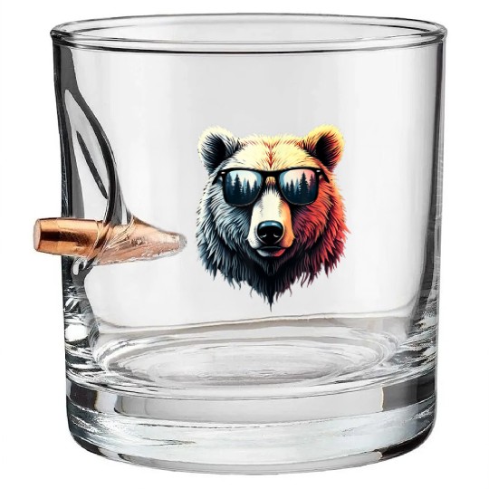 Funny Colorful Bear in Sunglasses Men Women Bears Bullet Whiskey Glasses