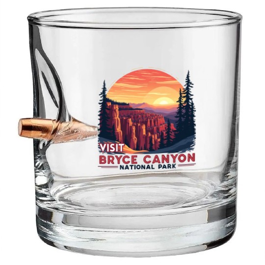 Bryce Canyon National Park Retro Illustraion V 01 Bullet Whiskey Glasses