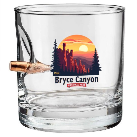 Bryce Canyon National Park Retro Illustraion V 02 Bullet Whiskey Glasses