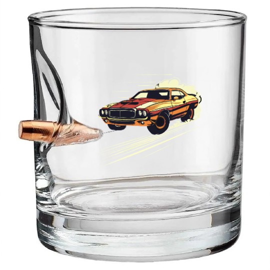Classic Muscle Car in Action Bullet Whiskey Glasses