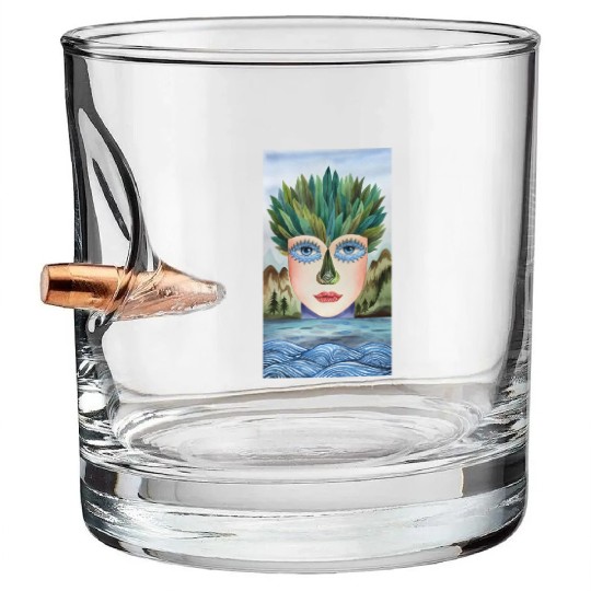 a watercolor painting of a human face Bullet Whiskey Glasses
