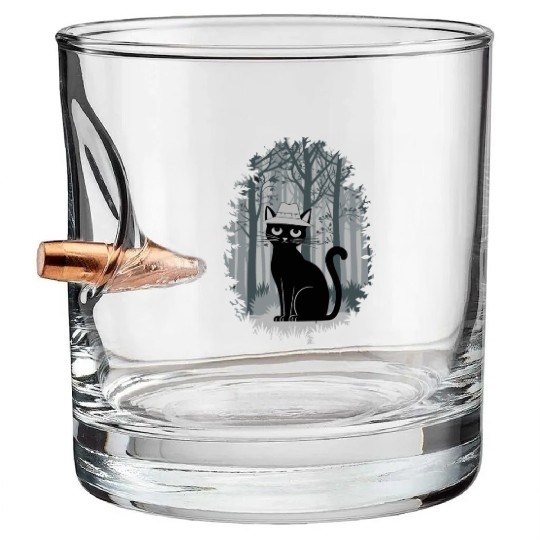 Cottagecore Cat in enchanting Forest Bullet Whiskey Glasses