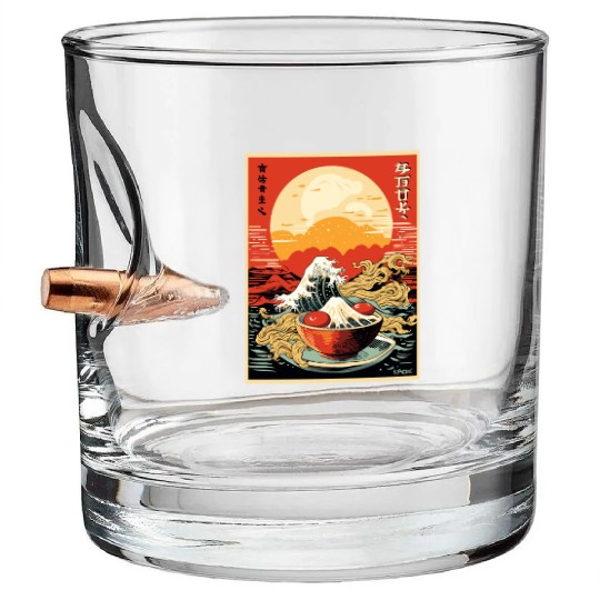 Parody Japanese Poster Kanagawa Sushi Ramen Bullet Whiskey Glasses