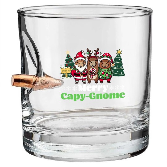 Merry Cap-Gnome Capybara Christmas Bullet Whiskey Glasses