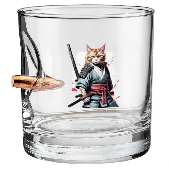 Fearless Samurai Cat Bullet Whiskey Glasses