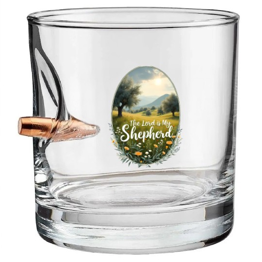 The Lord Is My Shepherd Peaceful Christian Artwork Bullet Whiskey Glasses