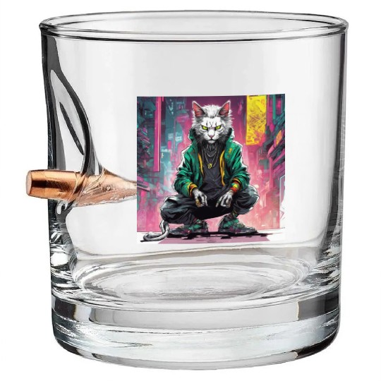Urban Cyberpunk Cat Rebel Bullet Whiskey Glasses