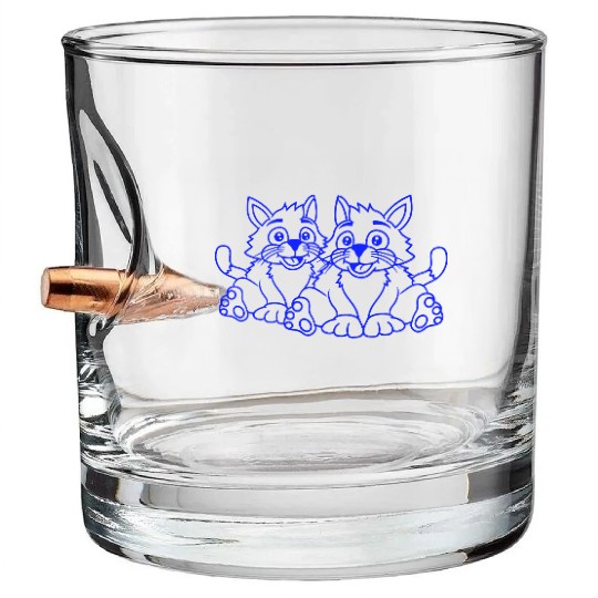 Two Happy Cats 2 Friends Love Couple Kitten Team Bullet Whiskey Glasses