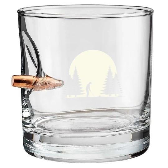 Monochrome Golf Scene – Player Amongst Pine Trees Bullet Whiskey Glasses