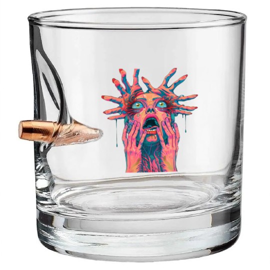 Neon Nightmare: Psychedelic Horror Art Bullet Whiskey Glasses