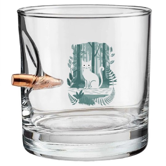 Cottagecore Black Cat In enchanting Forest Bullet Whiskey Glasses
