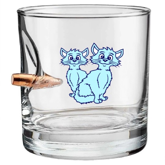 Two Happy Cats 2 Friends Love Couple Kitten Team Bullet Whiskey Glasses