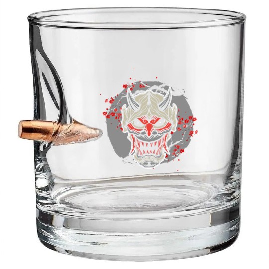 Kanji Japan Oni Demon Mask Ninja Samurai Bullet Whiskey Glasses