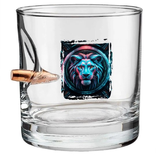 Zodiac sign Leo in cyberpunk era Future Bullet Whiskey Glasses