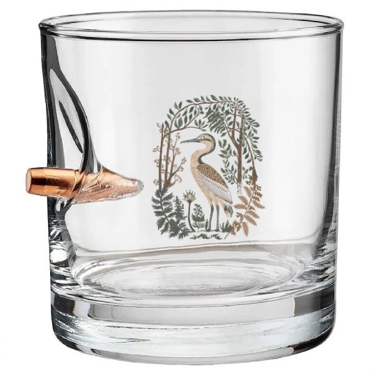 Heron in Forest Foliage Nature Scene Bullet Whiskey Glasses