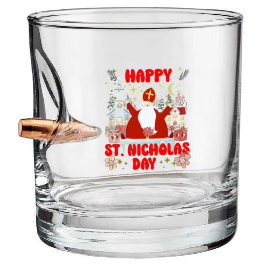 Happy saint Nicholas dayretro logo Bullet Whiskey Glasses