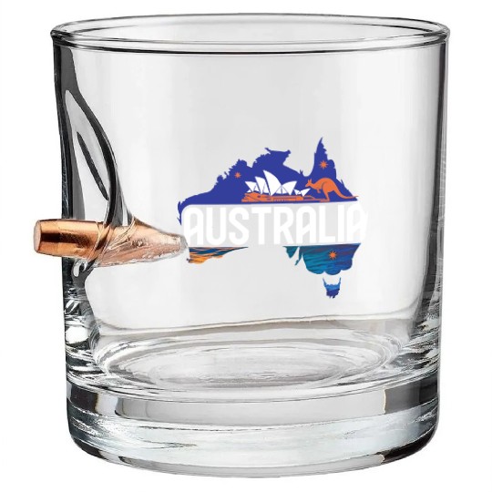 Australia Kangaroo & Sydney Opera House Map Bullet Whiskey Glasses
