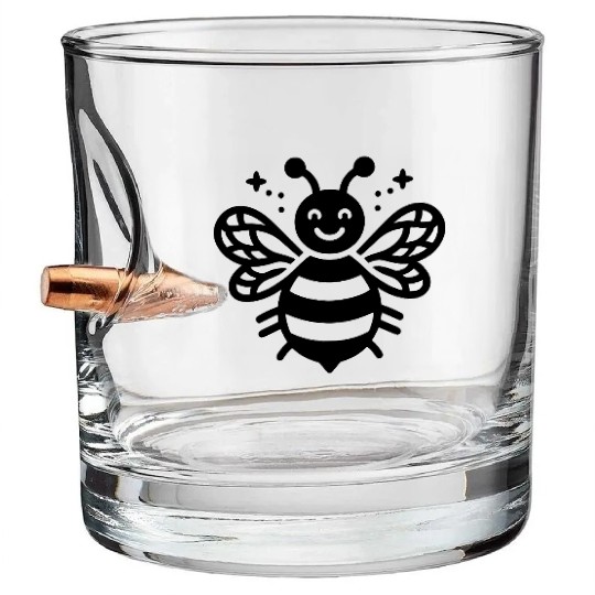 Honey bee kids style insect drawing path15 Bullet Whiskey Glasses