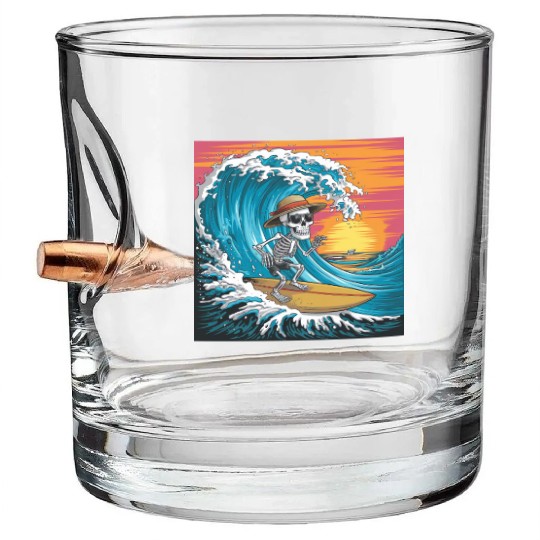 Surfing Skeleton Vibes Surfing Lifestyle Retro Bullet Whiskey Glasses