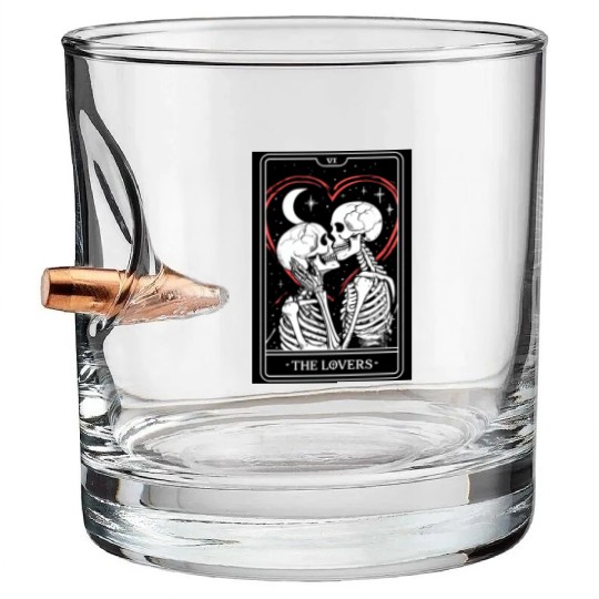 Gothic Line Art Of The Lovers Tarot Card Bullet Whiskey Glasses