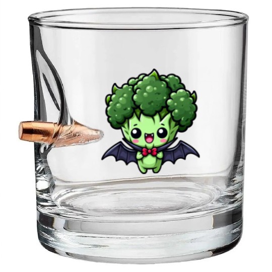 Cute Halloween Broccoli Vampire Cartoon Bullet Whiskey Glasses